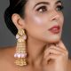 Mirror Floral Tassel Earrings with Pink Beads & Pearls Pair